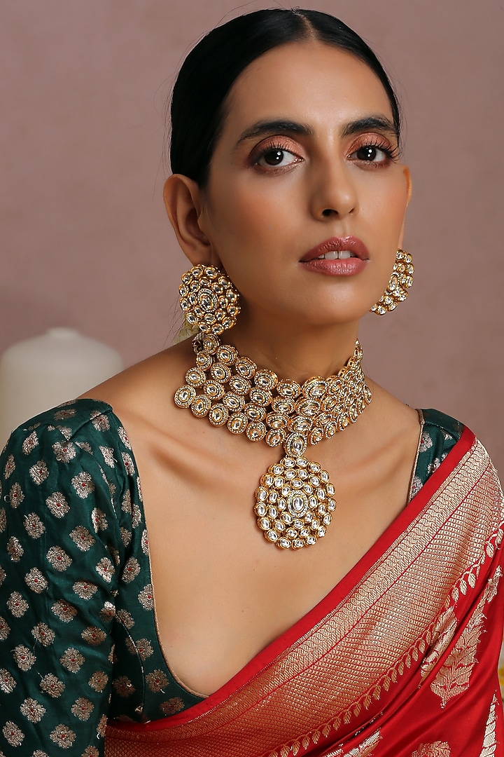 Gold Finish Handcrafted Choker Necklace Set by Swabhimann Jewellery at Pernia's Pop Up Shop