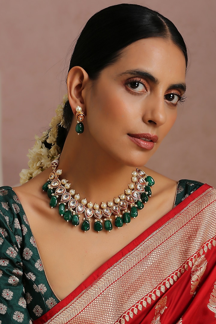 Gold Finish Handcrafted Pearl Necklace Set by Swabhimann Jewellery