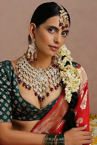 Gold Finish Kundan Necklace Set by Swabhimann Jewellery