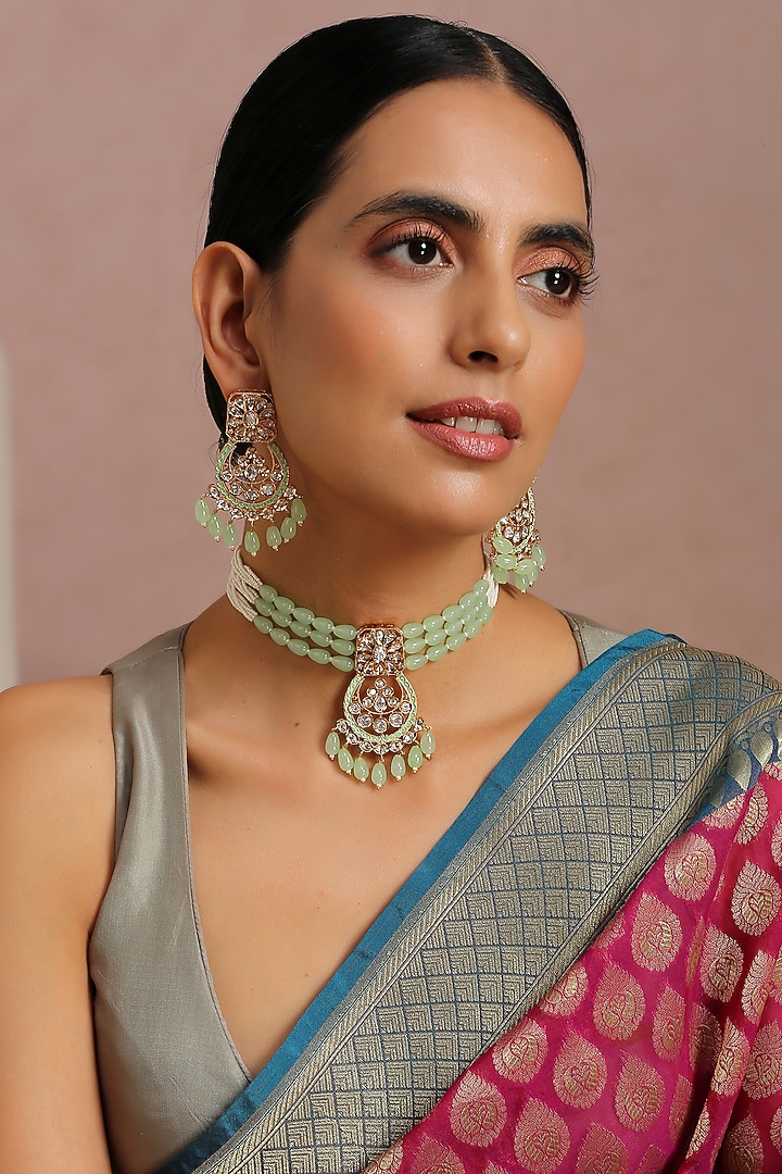 Gold Finish Kundan Choker Necklace Set by Swabhimann Jewellery at Pernia's Pop Up Shop
