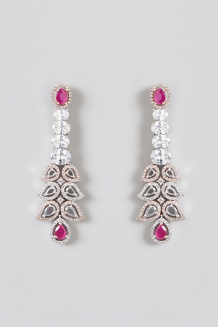 Silver Finish Zircon Dangler Earrings by Swabhimann Jewellery at Pernia's Pop Up Shop