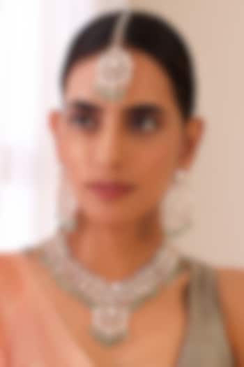 Rose Gold Finish Kundan Polki & Green Stone Necklace Set by Swabhimann Jewellery at Pernia's Pop Up Shop