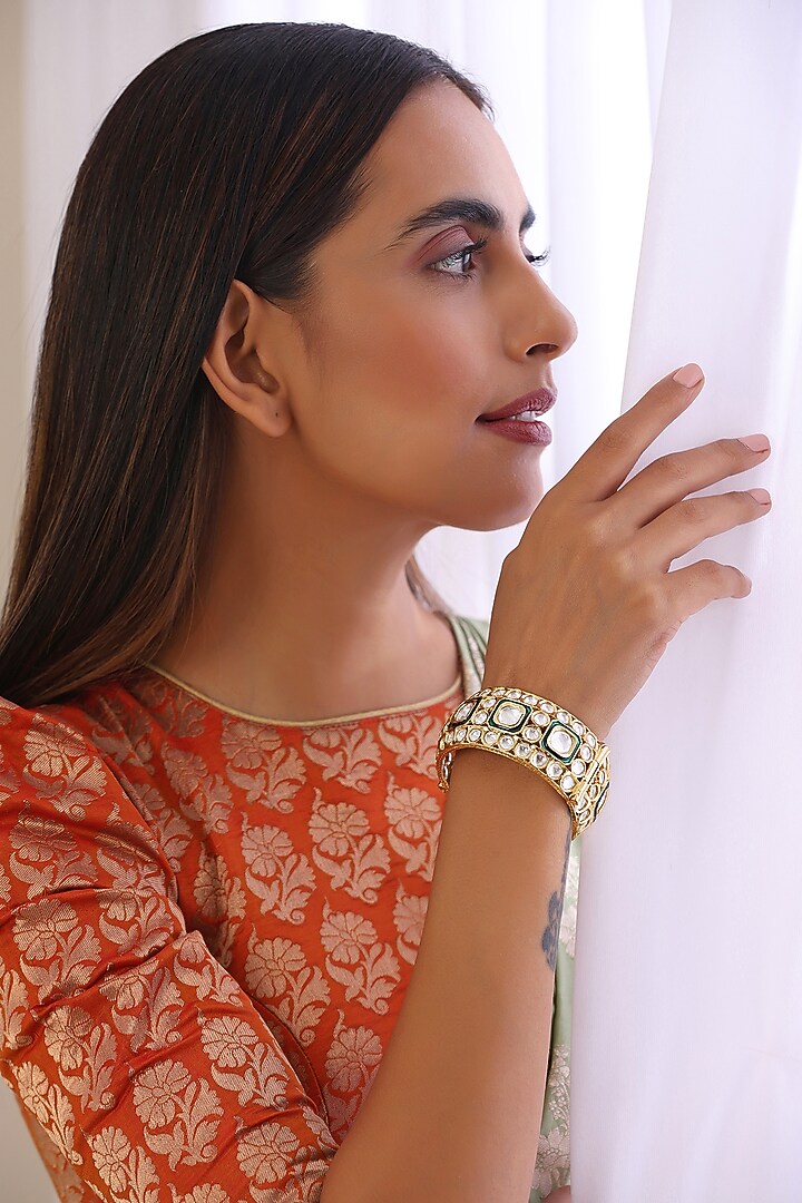 Gold Finish Kundan Polki Kada by Swabhimann Jewellery at Pernia's Pop Up Shop