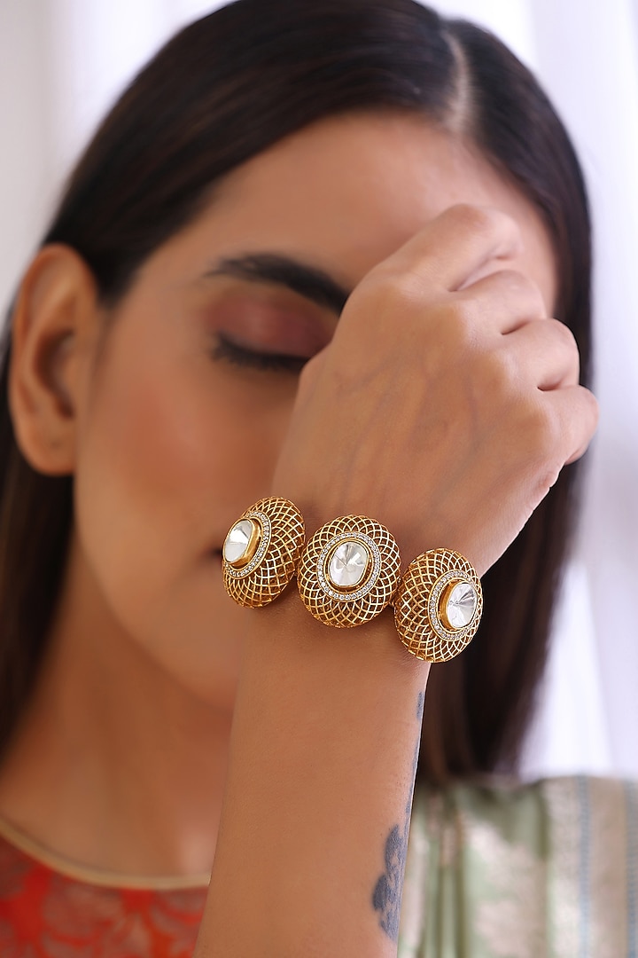 Gold Finish Kundan Polki Bracelet by Swabhimann Jewellery at Pernia's Pop Up Shop