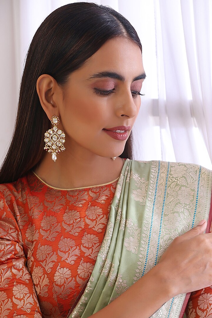 Gold Finish Kundan Polki Dangler Earrings by Swabhimann Jewellery at Pernia's Pop Up Shop