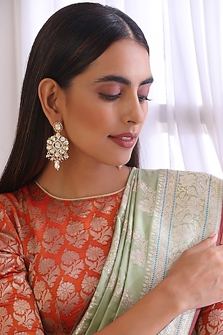 Gold Finish Kundan Polki Dangler Earrings by Swabhimann Jewellery