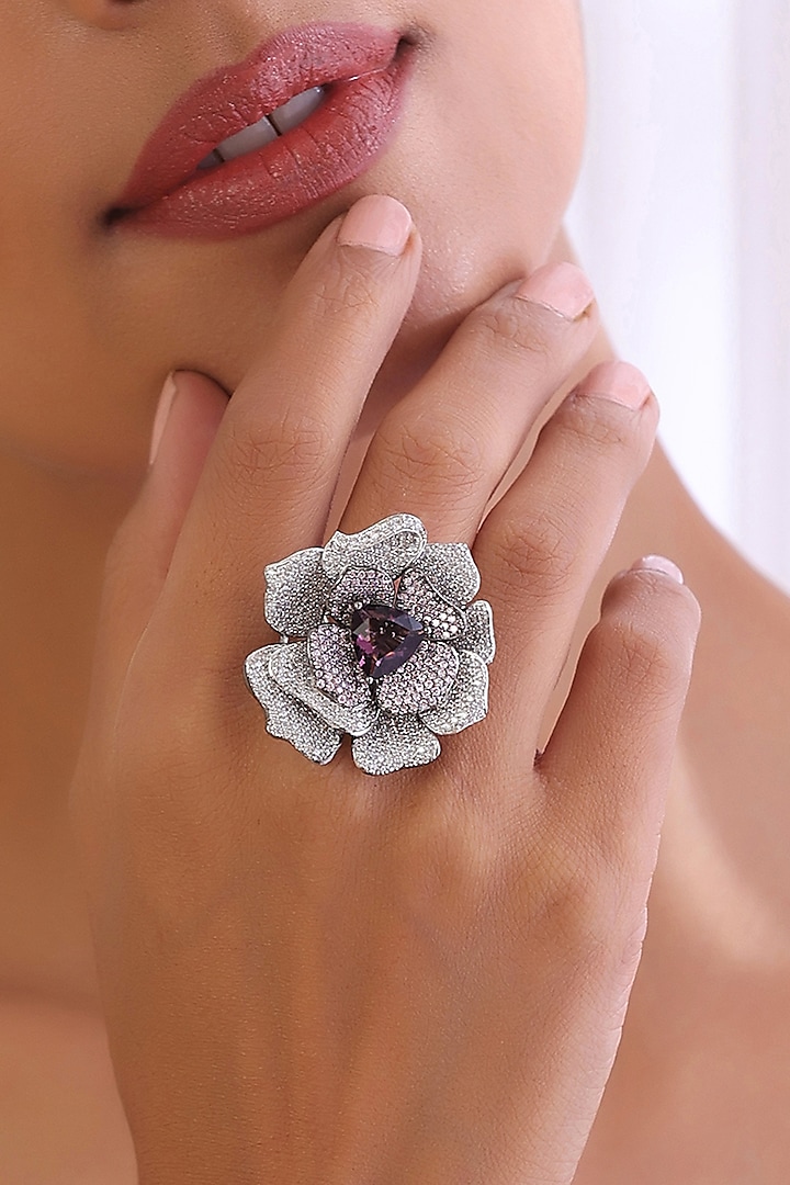 White Finish Purple Zircon Ring by Swabhimann Jewellery at Pernia's Pop Up Shop