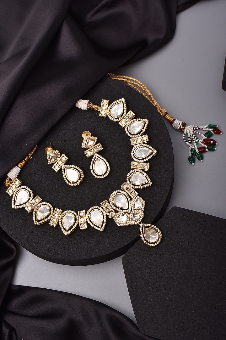 Gold Finish Kundan Polki Necklace Set by Swabhimann Jewellery at Pernia's Pop Up Shop