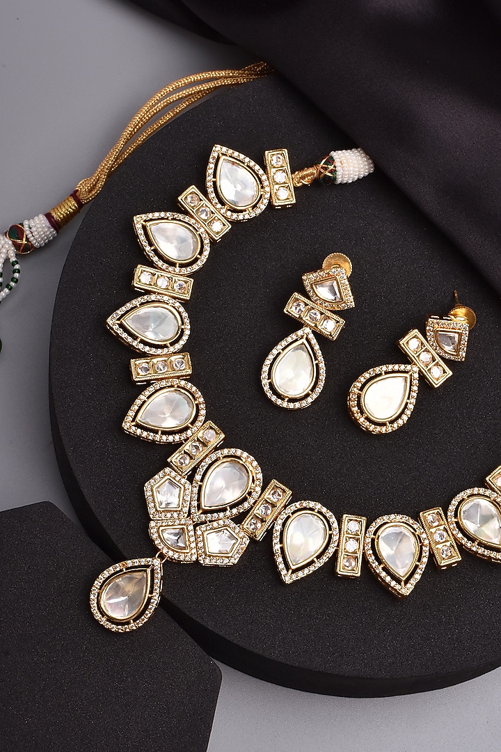 Gold Finish Kundan Polki Necklace Set by Swabhimann Jewellery at Pernia's Pop Up Shop