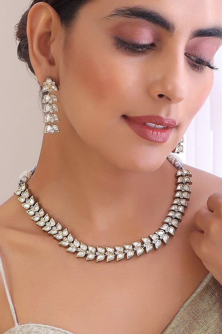 White Finish Kundan Polki Choker Necklace Set by Swabhimann Jewellery at Pernia's Pop Up Shop