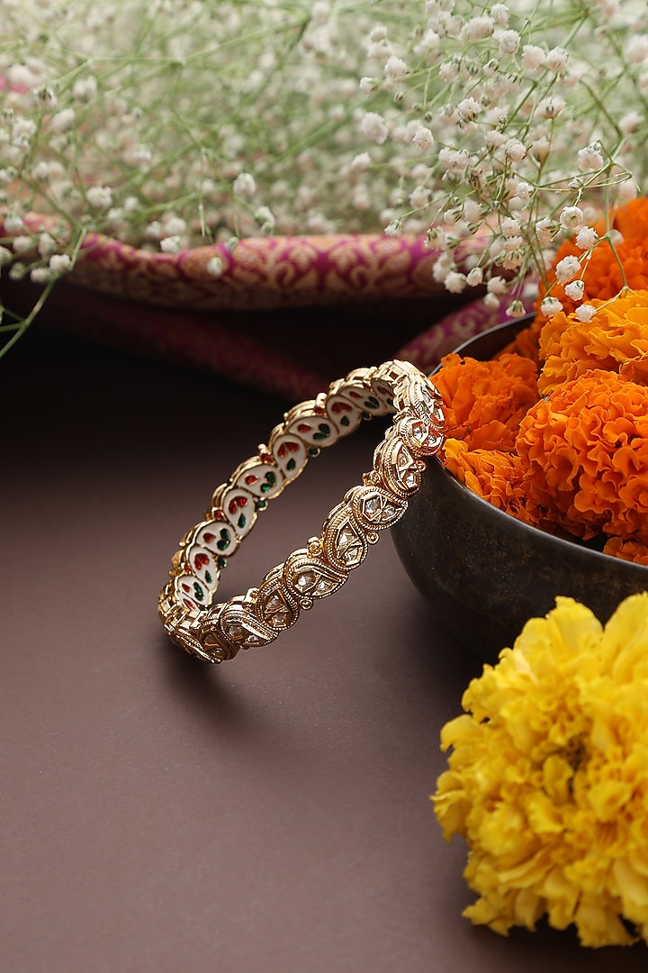 Gold Finish Multi-Colored Kundan Polki Handmade Bangle by Swabhimann Jewellery at Pernia's Pop Up Shop
