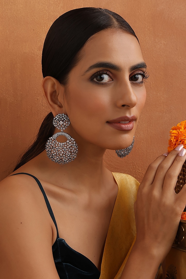 Black Rhodium Finish Zircon Handmade Dangler Earrings by Swabhimann Jewellery at Pernia's Pop Up Shop