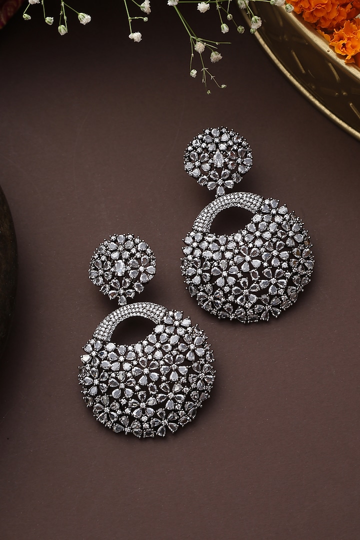 Black Rhodium Finish Zircon Handmade Dangler Earrings by Swabhimann Jewellery at Pernia's Pop Up Shop