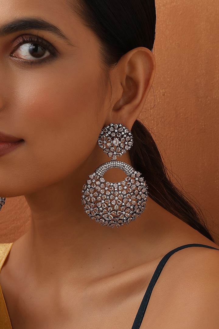 Black Rhodium Finish Zircon Handmade Dangler Earrings by Swabhimann Jewellery at Pernia's Pop Up Shop