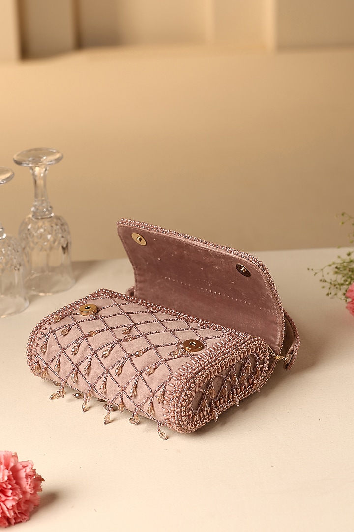 Lilac Crystal Embellished Hand Bag by SWABHIMANN ACCESSORIES at Pernia's Pop Up Shop
