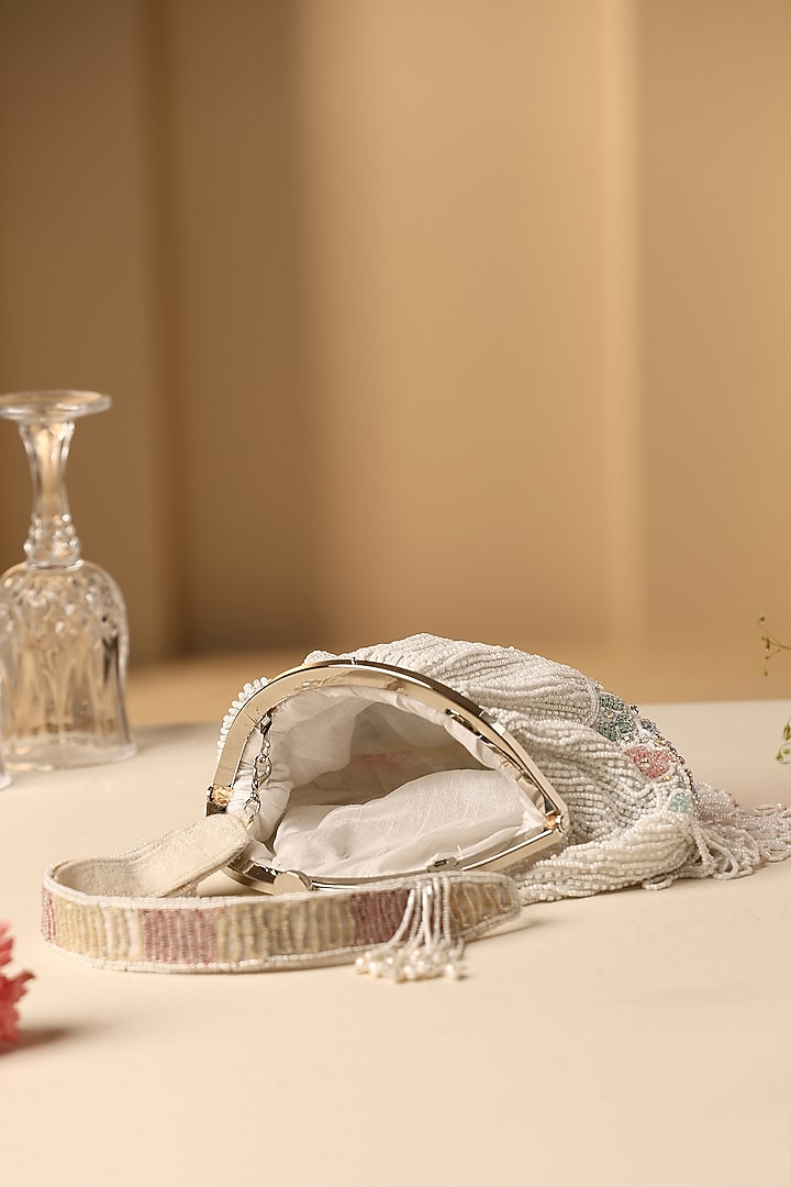Multi-Colored Silk Pearl Embroidered Clutch by SWABHIMANN ACCESSORIES at Pernia's Pop Up Shop