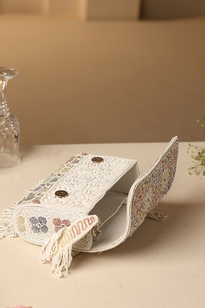 Multi-Colored Silk Pearl Embroidered Hand Bag by SWABHIMANN ACCESSORIES at Pernia's Pop Up Shop