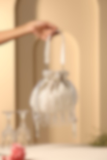 White Silk Nalki Bead Work Potli by SWABHIMANN ACCESSORIES at Pernia's Pop Up Shop