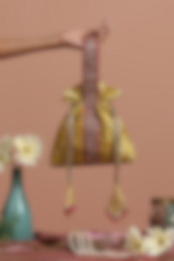 Pista Brown & Magenta Pink Pure Silk Potli Bag by SWABHIMANN ACCESSORIES at Pernia's Pop Up Shop