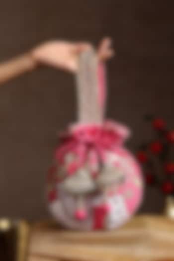 Pink Chanderi Embroidered Potli Bag by SWABHIMANN ACCESSORIES at Pernia's Pop Up Shop