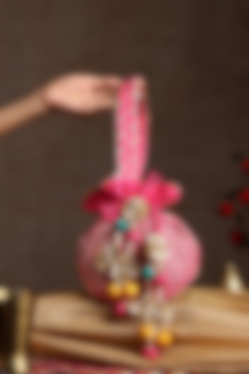 Pink Chanderi Embroidered Potli Bag by SWABHIMANN ACCESSORIES at Pernia's Pop Up Shop