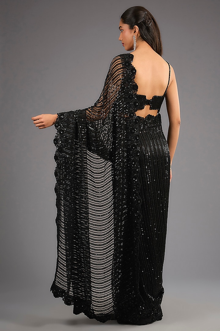 Black Organza Cutdana & Sequins Embellished Bridal Saree Set by Sawan Gandhi at Pernia's Pop Up Shop