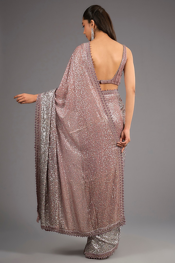 Mauve Georgette Sequins Work Reception Saree Set by Sawan Gandhi at Pernia's Pop Up Shop