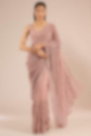 Blush Pink Georgette Cutwork Embroidered Bridal Saree Set by Sawan Gandhi at Pernia's Pop Up Shop