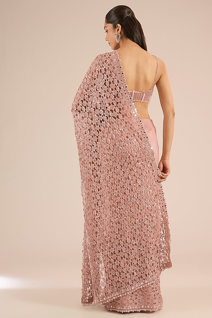 Blush Pink Georgette Cutwork Embroidered Bridal Saree Set by Sawan Gandhi at Pernia's Pop Up Shop