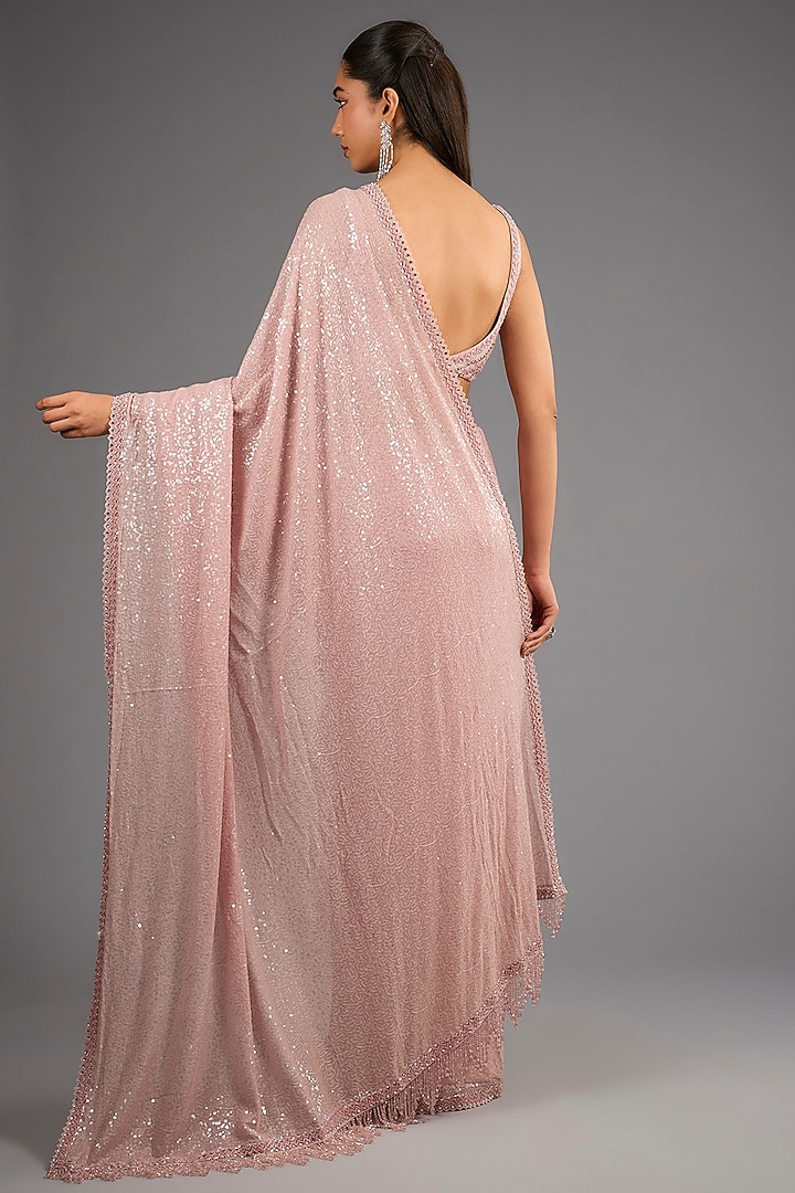 Blush Pink Georgette Sequins Reception Saree Set by Sawan Gandhi at Pernia's Pop Up Shop
