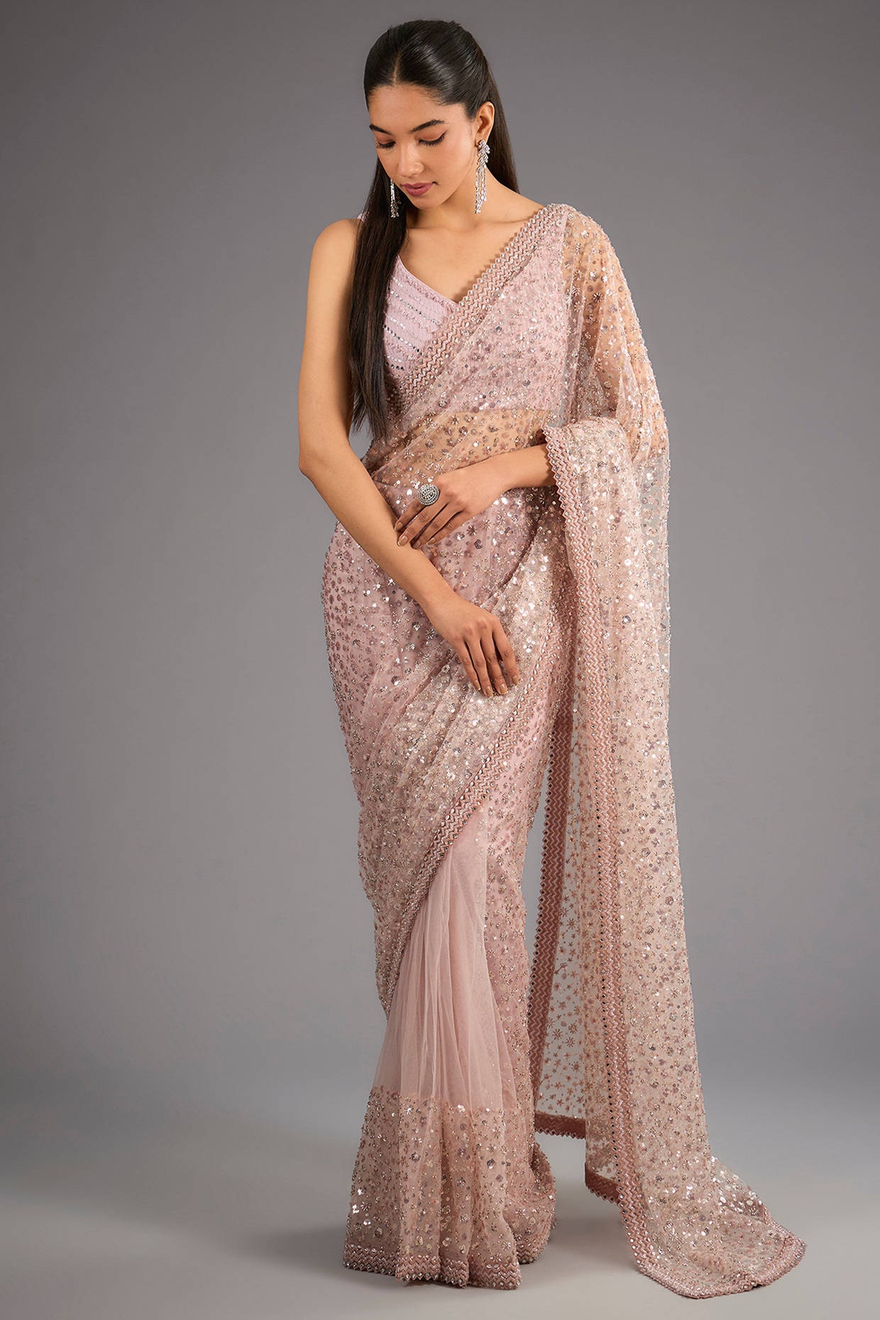Pink Organza Saree With Cutdana And Sequins Work