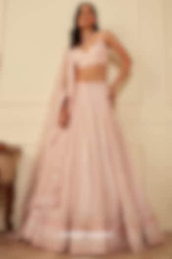 Blush Pink Chanderi Embroidered Bridal Lehenga Set by Sawan Gandhi at Pernia's Pop Up Shop