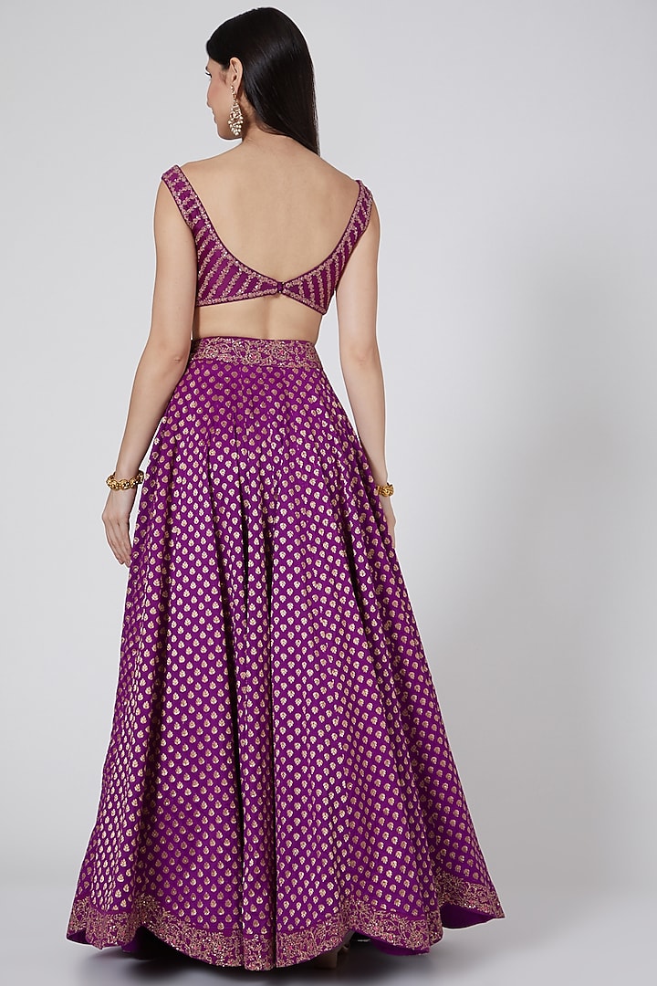 Wine Embroidered Bridal Lehenga Set by Sawan Gandhi at Pernia's Pop Up Shop