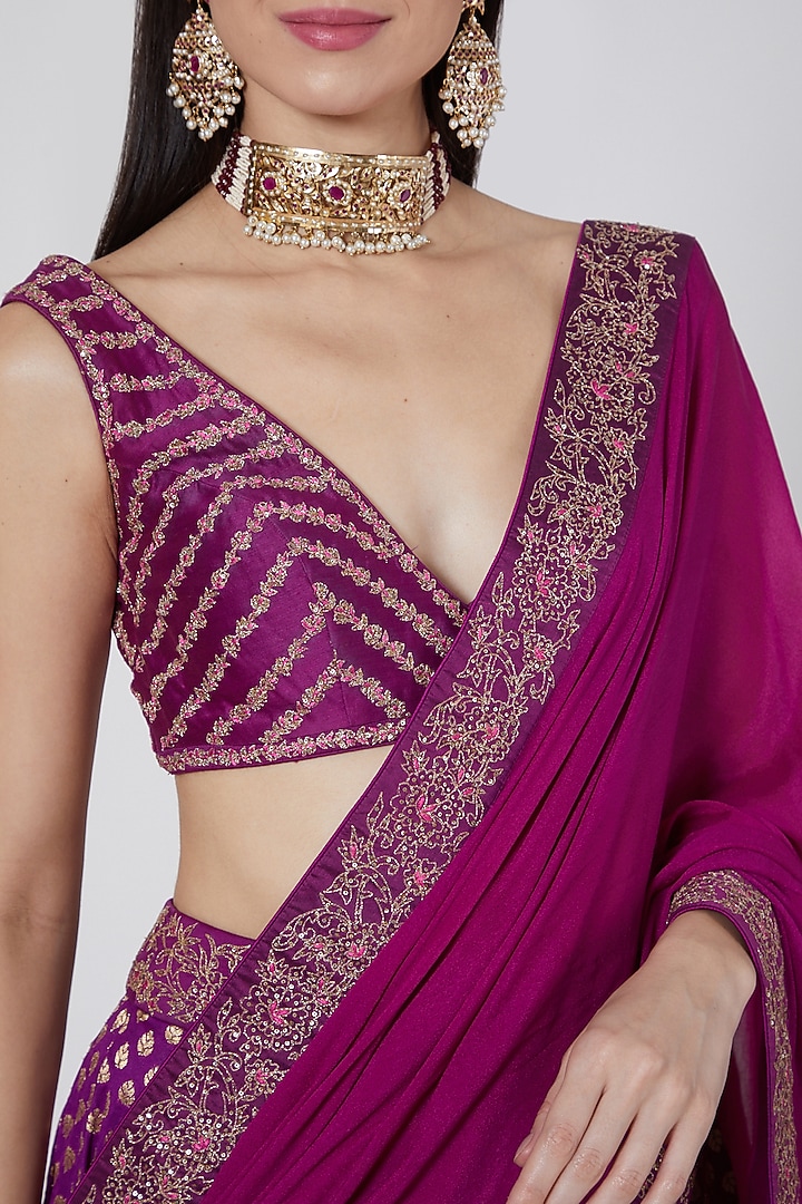 Wine Embroidered Bridal Lehenga Set by Sawan Gandhi at Pernia's Pop Up Shop