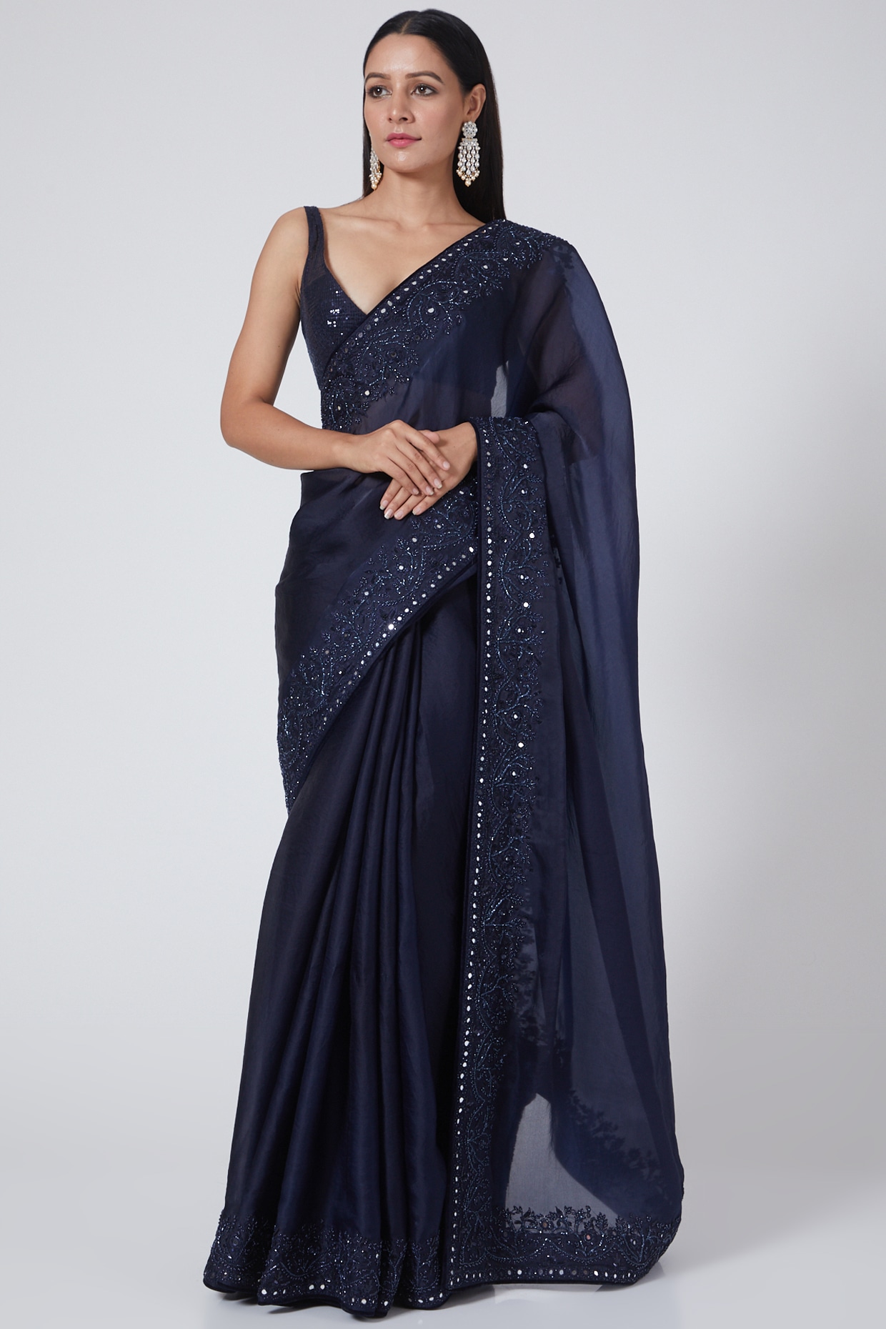 Navy Blue Colour Beautiful Organza With Embroidery With Border Work Saree  Party Wear Saree Wedding Wear Saree Bold and Beautiful Saree - Etsy Israel