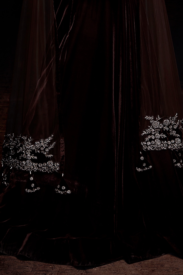 Brown Velvet Cutdana Embroidered Wedding Lehenga Set by Sawan Gandhi at Pernia's Pop Up Shop
