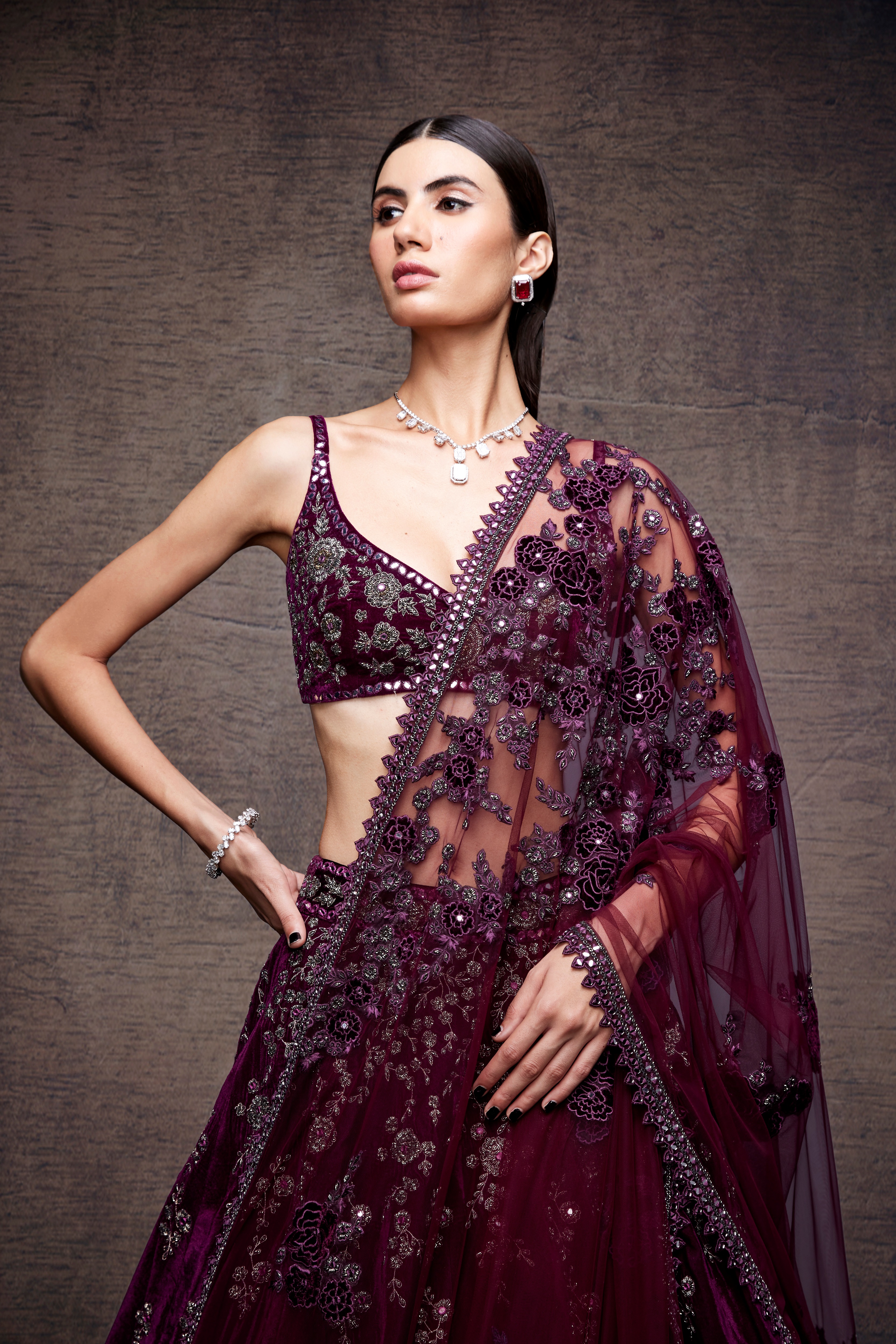 Purple Heavy Embroidered Velvet Lehenga – Stylemantra