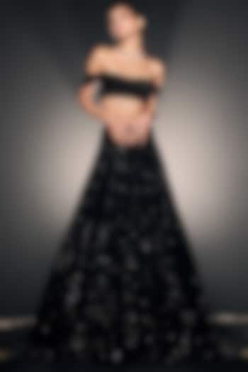 Black Georgette Sequins Bridal Lehenga Set by Sawan Gandhi at Pernia's Pop Up Shop