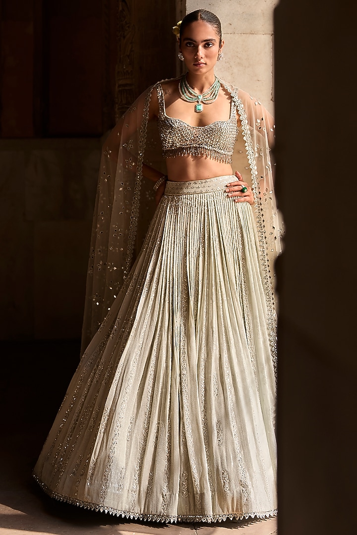 Grey Georgette Sequin & Threadwork Bridal Lehenga Set by Sawan Gandhi at Pernia's Pop Up Shop