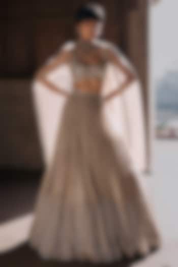 Grey Net Cutdana & Mirror Work Bridal Lehenga Set by Sawan Gandhi at Pernia's Pop Up Shop
