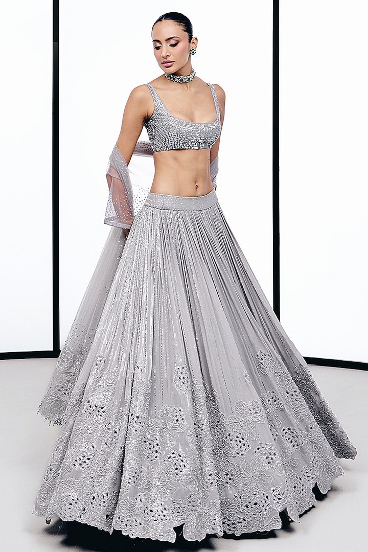 Grey Georgette Sequins Embroidered Bridal Lehenga Set by Sawan Gandhi at Pernia's Pop Up Shop