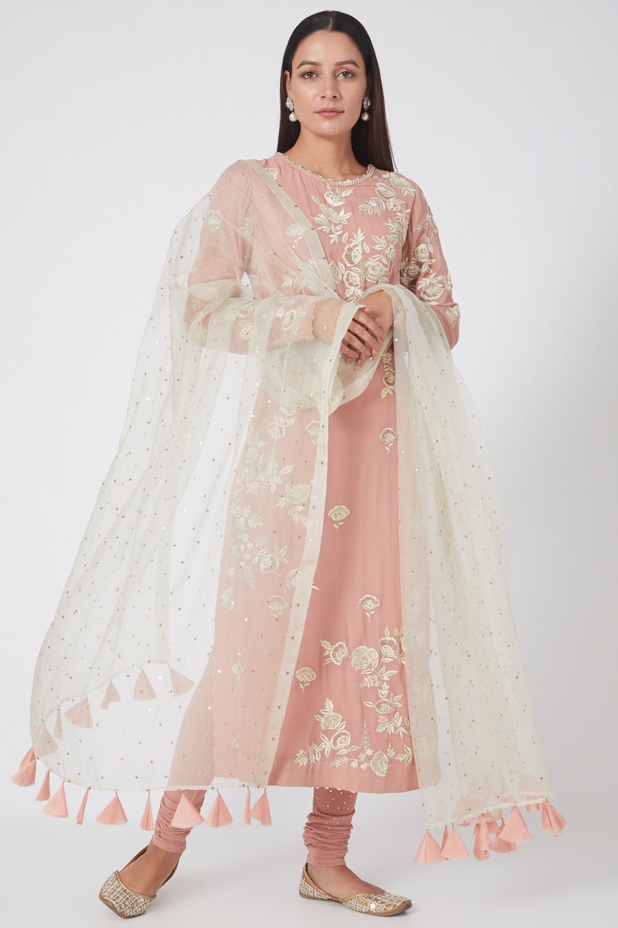 Peach Embroidered Kurta Set by Sawan Gandhi