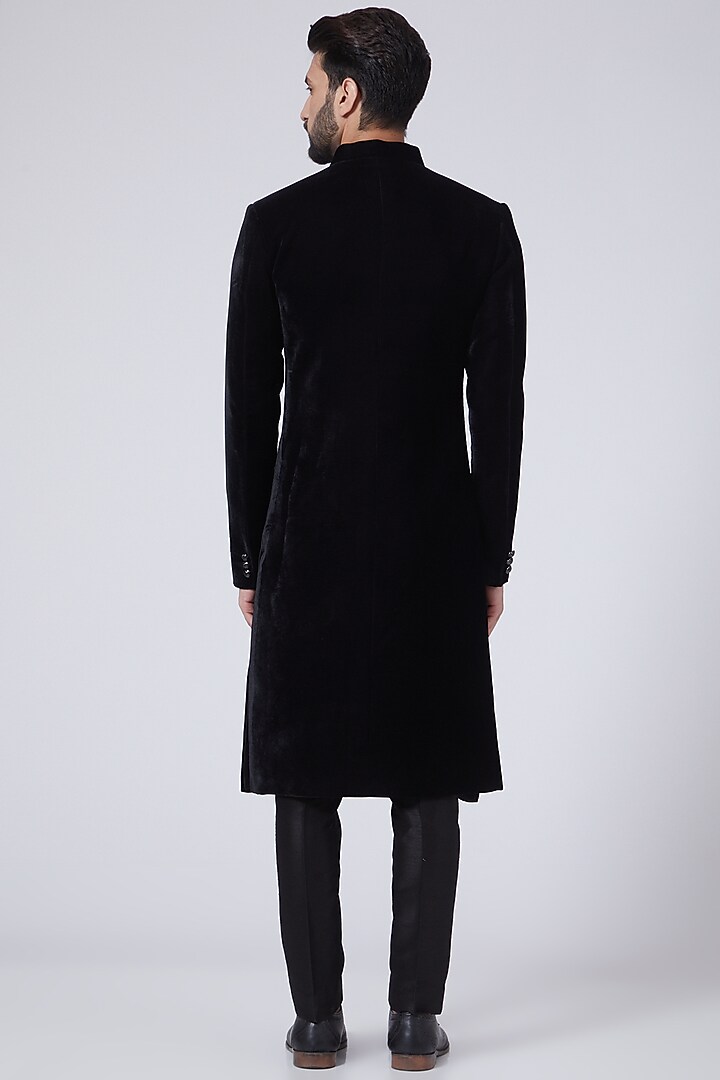 Black Velvet Wedding Sherwani by Sawan Gandhi Men at Pernia's Pop Up Shop