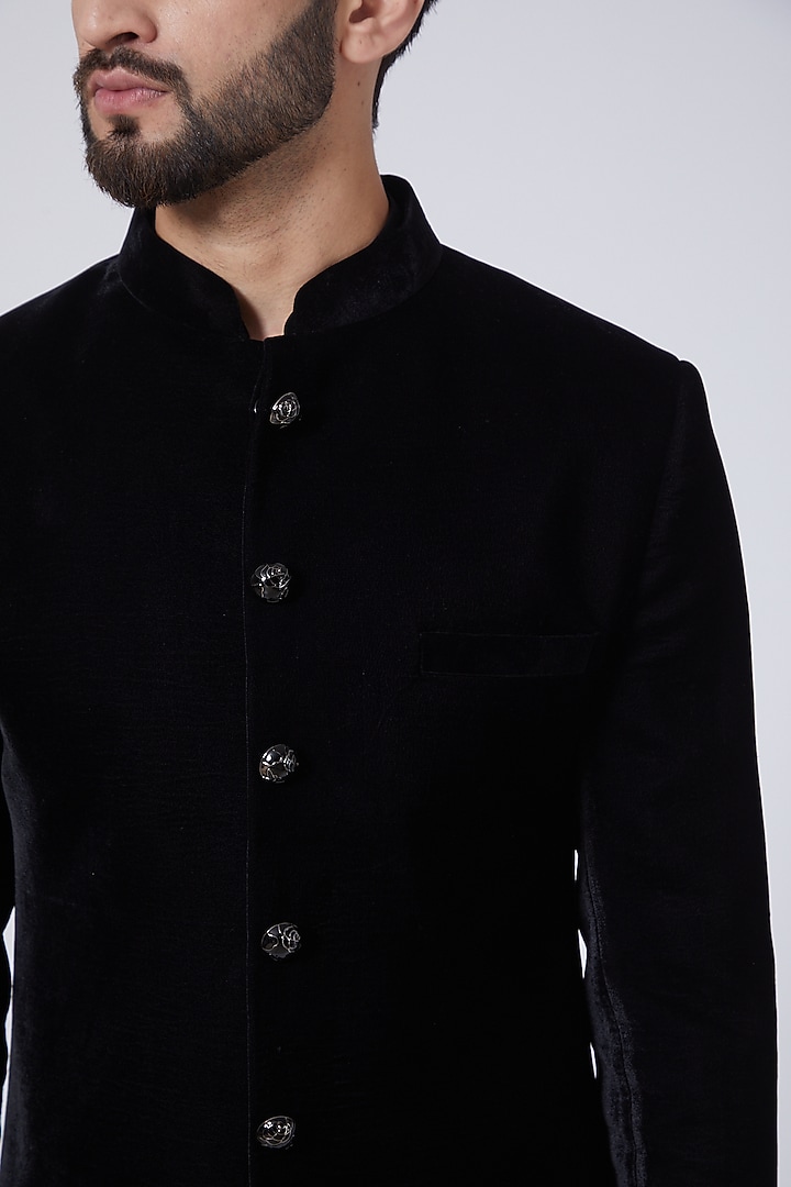 Black Velvet Wedding Sherwani by Sawan Gandhi Men at Pernia's Pop Up Shop