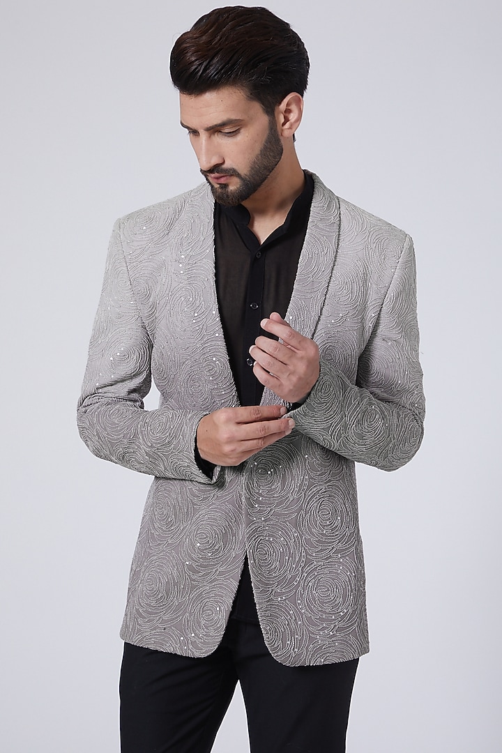 Grey Ombre Georgette Sequins Work Blazer by Sawan Gandhi Men at Pernia's Pop Up Shop