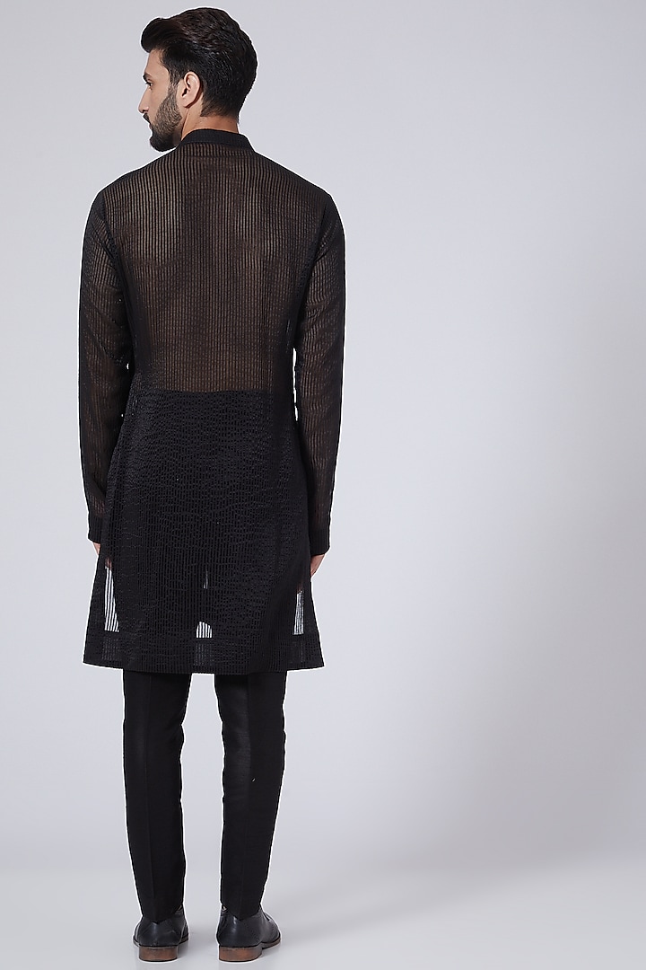 Black Handloom Organza Kurta by Sawan Gandhi Men at Pernia's Pop Up Shop