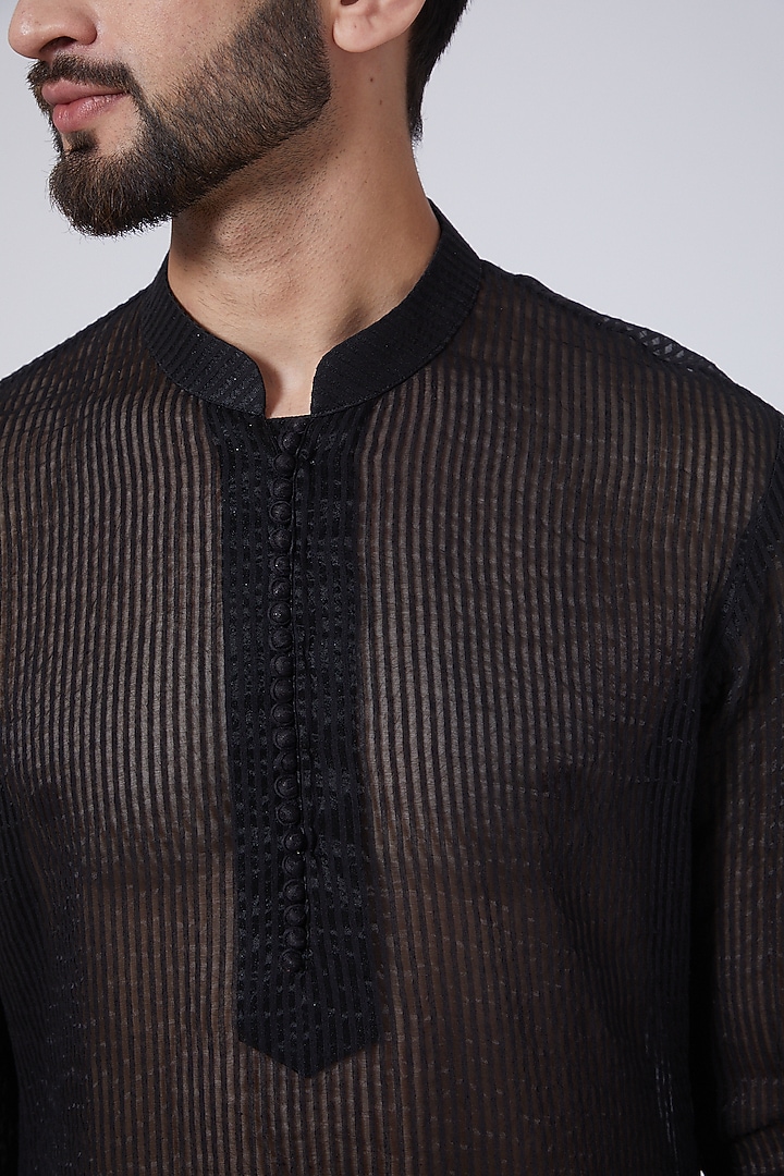 Black Handloom Organza Kurta by Sawan Gandhi Men at Pernia's Pop Up Shop