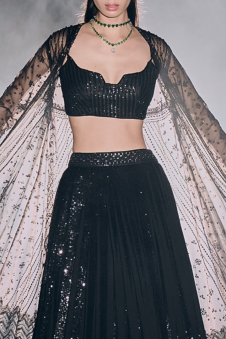 Black Net Embroidered Cape by Sawan Gandhi at Pernia's Pop Up Shop