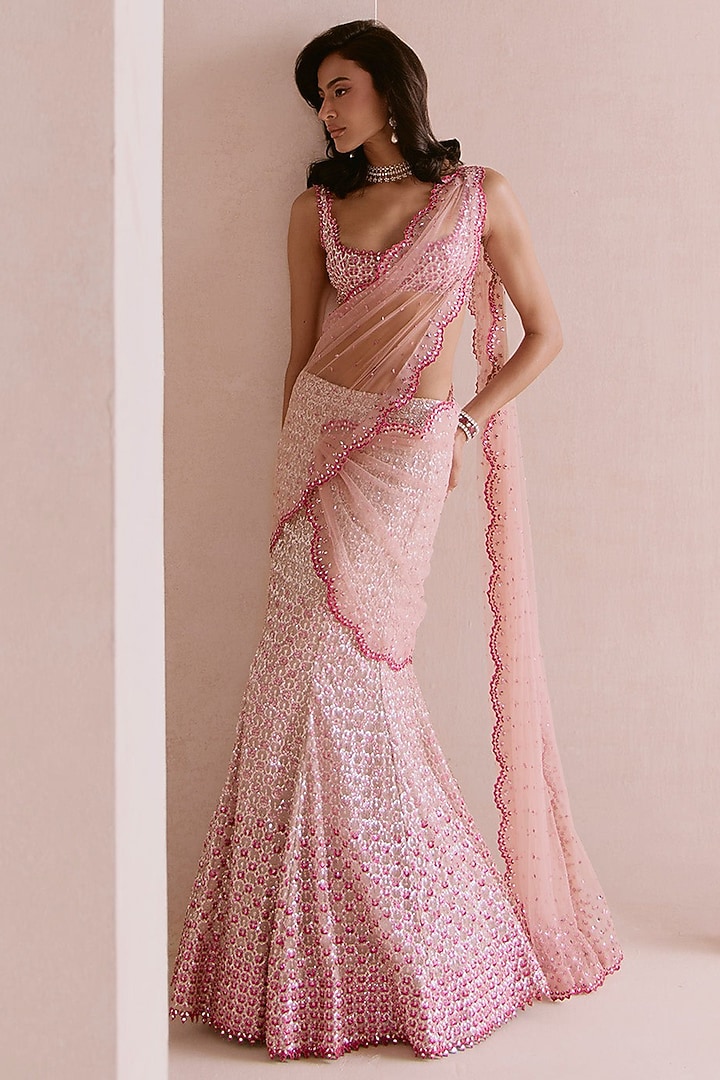 Purple Georgette Embellished Bridal Saree Set by Sawan Gandhi at Pernia's Pop Up Shop