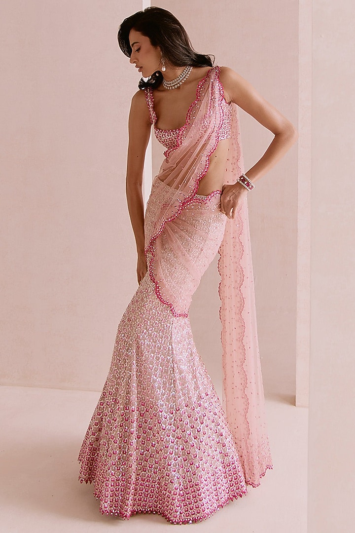 Purple Georgette Embellished Bridal Saree Set by Sawan Gandhi at Pernia's Pop Up Shop